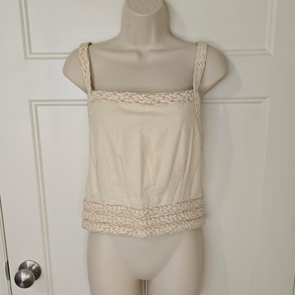 Anthropologie Pilcro Cropped Braided Corset Lace Up Tank Top Cream Large - Picture 3 of 9